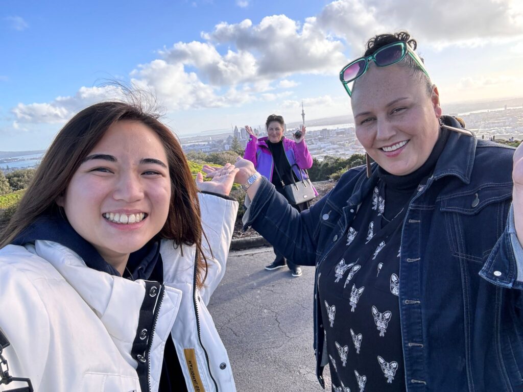 Grace, Kristi and Ceilhe at Mt. Eden in Auckland, NZ