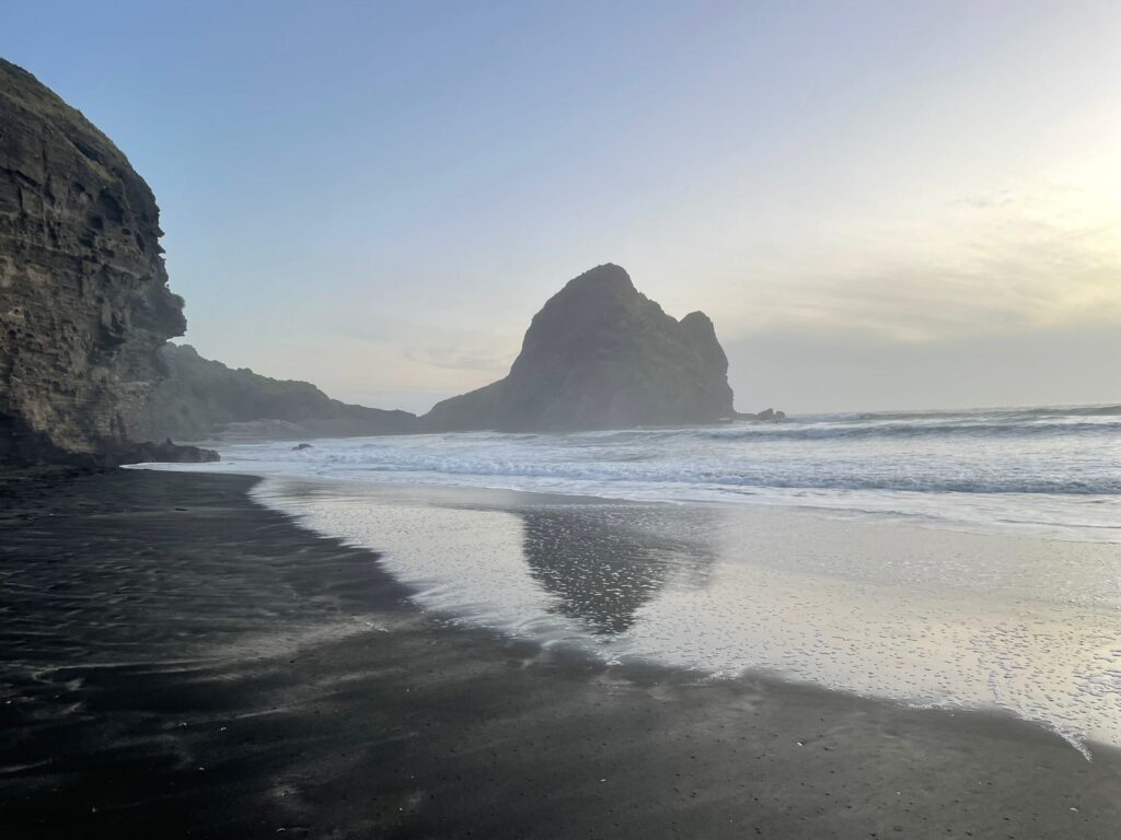 Beautiful Piha Beach at Sunset in Auckland, NZ